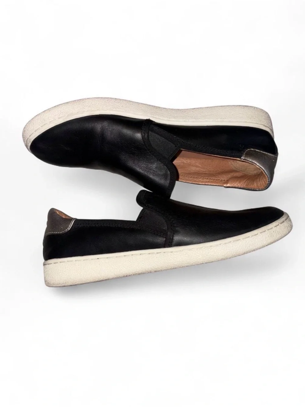 UGG Women's Black Leather Slip-On Loafers with White Sole